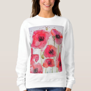 Roter Mohn Blumenstrauß Wasserfarbe Blume Muster Sweatshirt