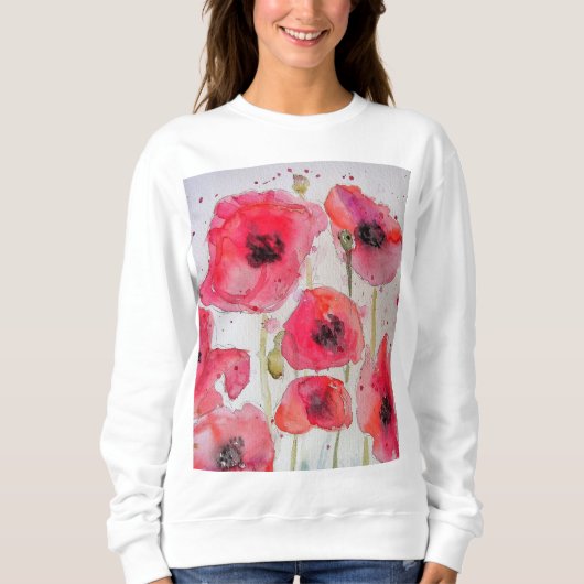 Roter Mohn Blumenstrauß Wasserfarbe Blume Muster Sweatshirt (Vorderseite)