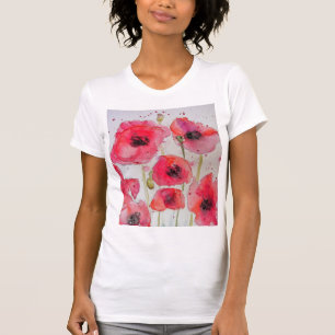 Roter Mohn Blumenstrauß Wasserfarbe Blume Muster T-Shirt