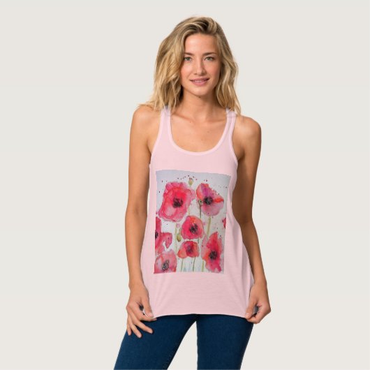 Roter Mohn Blumenstrauß Wasserfarbe Blume Muster Tank Top (Vorderseite Vollansicht)