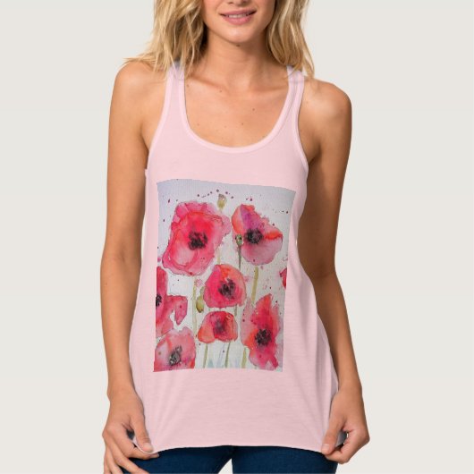 Roter Mohn Blumenstrauß Wasserfarbe Blume Muster Tank Top (Vorderseite)