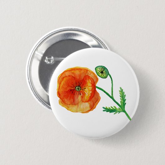 Roter Mohn Botanische Wasserfarben Abzeichen Button (Vorne & Hinten)