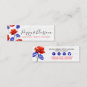 Roter Mohn & Cornflower Rustic Wood Social Media Mini Visitenkarte (Vorne/Hinten)