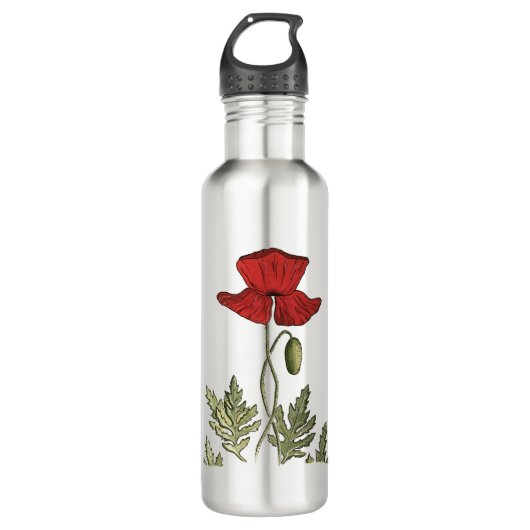 Roter Mohn Edelstahlflasche (Vorderseite)