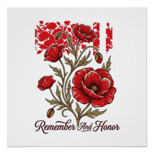Roter Mohn Erinnern Und Ehren Vintage Gedenk-Shirt Poster