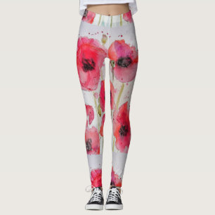 Roter Mohn Floral Wasserfarben Leggings