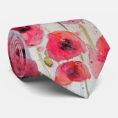 Roter Mohn florale Aquarell-Blume Herren Krawatte (Gerollt)