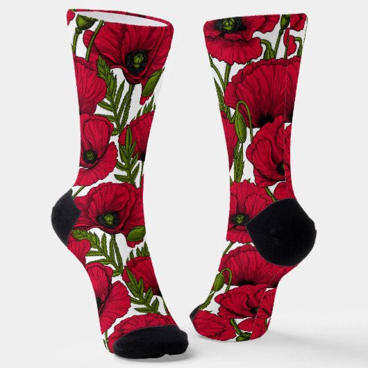 Roter Mohn Garten 2 Socken (Gewinkelt)