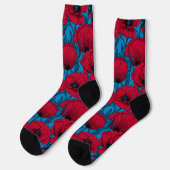 Roter Mohn-Garten auf Blau Socken (Linkes Detail)