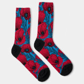 Roter Mohn-Garten auf Blau Socken (Rechts)