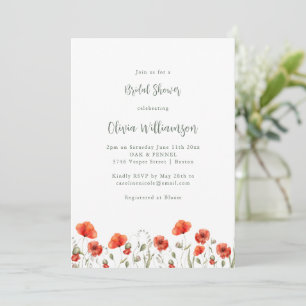 Roter Mohn-Garten Floral-Braut-Party Einladung