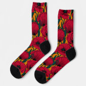 Roter Mohn-Garten Socken (Linkes Detail)