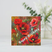 Roter Mohn Geburtstagskarte (Stehend Vorderseite)