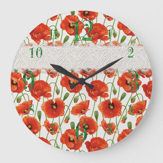 Roter Mohn Große Wanduhr (Vorderseite)