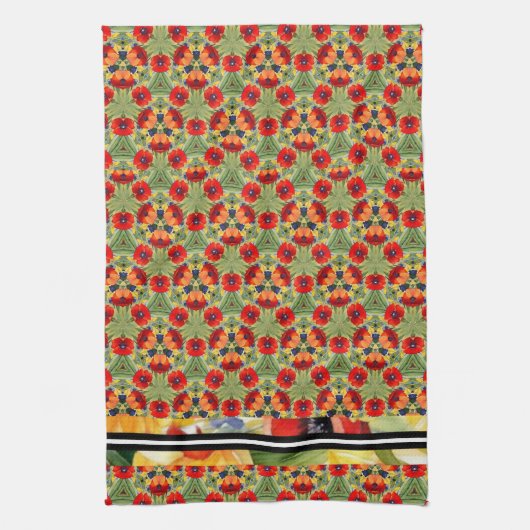 Roter Mohn im Mix, passend gemalt Geschirrtuch (Vertikal)