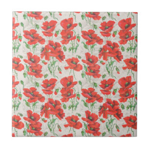 Roter Mohn im Vintage-Blumenmuster Fliese