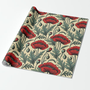 Roter Mohn im Vintage-Look Geschenkpapier