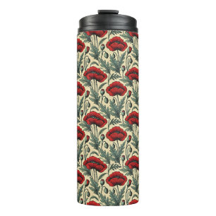 Roter Mohn im Vintage-Look Thermosbecher