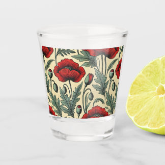 Roter Mohn im Vintage-Stil Schnapsglas