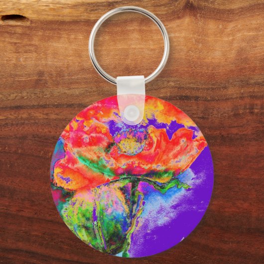 Roter Mohn - lila Hintergrund Schlüsselanhänger (Vorderseite)