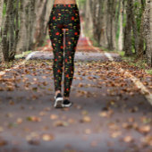 Roter Mohn mit schwarzem Muster - Leggings Blätter