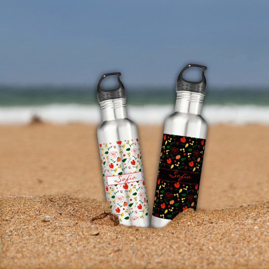 Roter Mohn mit schwarzem Wildblumen Edelstahlflasche