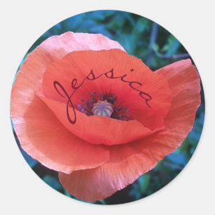 Roter Mohn. Monogramm. Runder Aufkleber
