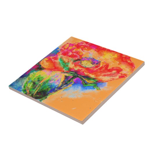 Roter Mohn-Orange Fliese (Seite)