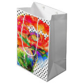 Roter Mohn - schwarz-weiße Polka-Punkte Mittlere Geschenktüte (Vorderseite Schrägansicht)