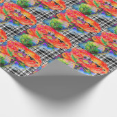 Roter Mohn - Schwarzweiß kariert Geschenkpapier (Ecke)