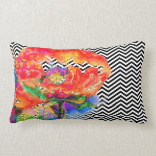 Roter Mohn - Schwarzweiß Zickzack Lendenkissen