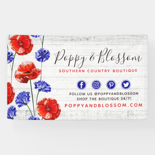 Roter Mohn und Kornblume Rustikale Boutique aus Ho Banner (Horizontal)