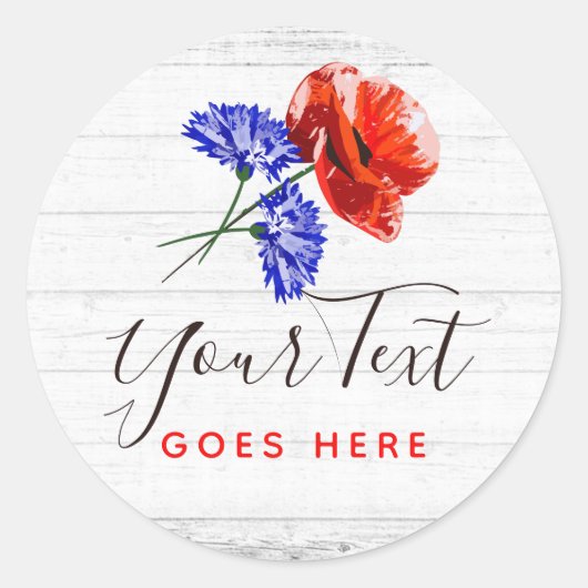 Roter Mohn und Kornblume Rustikale Boutique aus Ho Runder Aufkleber (Vorderseite)