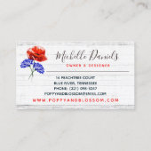 Roter Mohn und Kornblume Rustikale Boutique aus Ho Visitenkarte (Rückseite)