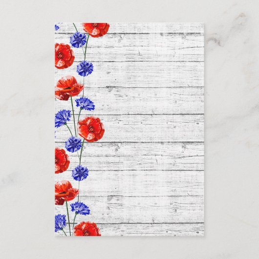 Roter Mohn und Kornblume Rustikale Details / Richt Begleitkarte (Rückseite)