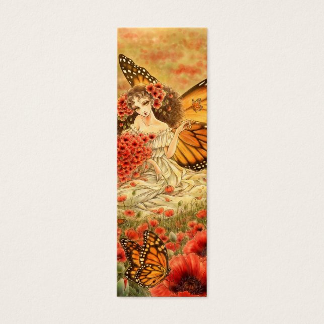 Roter Mohn und Monarch Fantasy-Lesezeichen (Vorderseite)