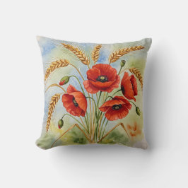 Roter Mohn und Weizenbrocken Kissen