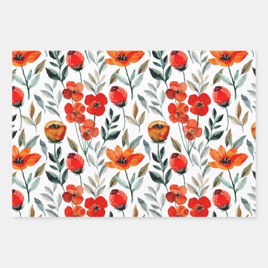 Roter Mohn Wasserfarben Geschenkpapier Set (Vorderseite 3)