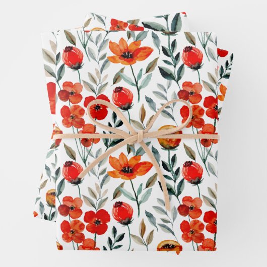 Roter Mohn Wasserfarben Geschenkpapier Set (Beispiel)