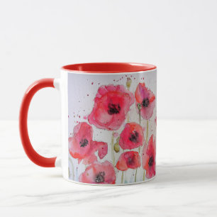 Roter Mohn Wasserfarbenmalerei Tasse