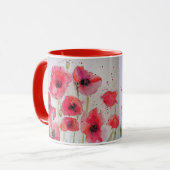 Roter Mohn Wasserfarbenmalerei Tasse (Vorderseite Links)