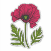 Roter Mohn zeichnend 3 Aufkleber (Vorderseite)