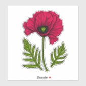 Roter Mohn zeichnend 3 Aufkleber (Blatt)