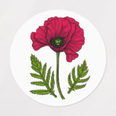 Roter Mohn zeichnend 3 Etiketten (Design 1)