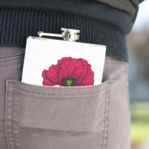 Roter Mohn zeichnend 3 Flachmann