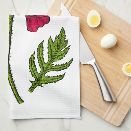 Roter Mohn zeichnend 3 Geschirrtuch (Viertel Falte)