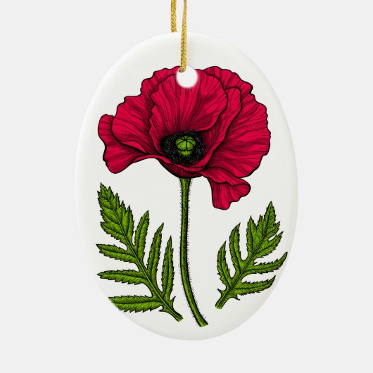 Roter Mohn zeichnend 3 Keramik Ornament (Hinten)