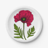 Roter Mohn zeichnend 3 Pappteller (Vorderseite)