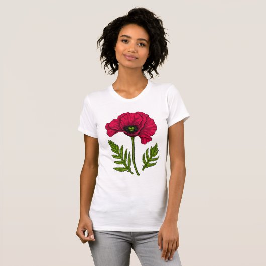 Roter Mohn zeichnend 3 T-Shirt (Vorne ganz)