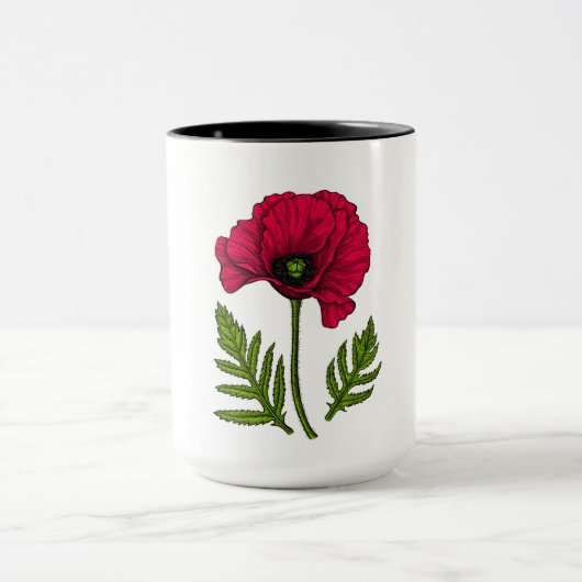 Roter Mohn zeichnend 3 Tasse (Zentrum)